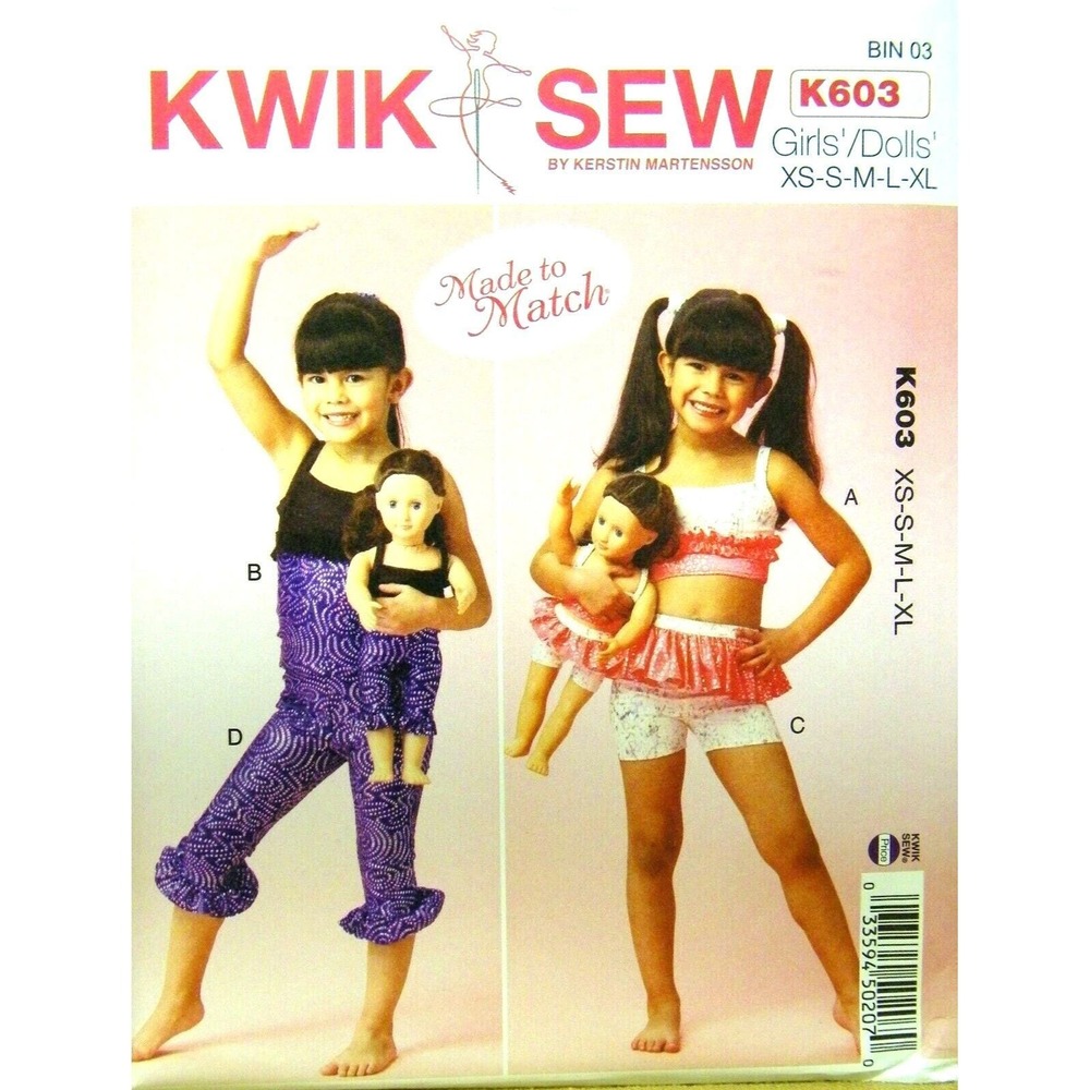 Kwik Sew Sewing Pattern K603 MADE TO MATCH Girl and Doll Clothes Size XS-XL